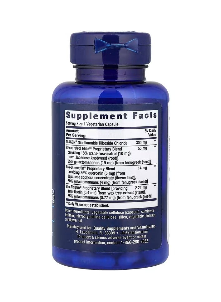 Life Extension NAD+ Cell Regenerator and Resveratrol Elite, NIAGEN nicotinamide riboside, Trans-resveratrol, quercetin, Fisetin, for Longevity, Energy, and oxidative Stress, 30 Vegetarian Capsule - Image 2