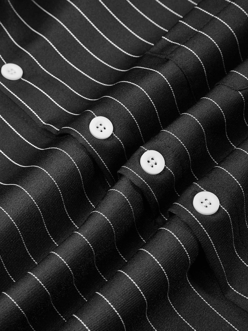 Hardaddy Men's Casual Striped Shirts Button Down Short Sleeve Blouse Summer Hawaiian Shirt Black L - Image 5