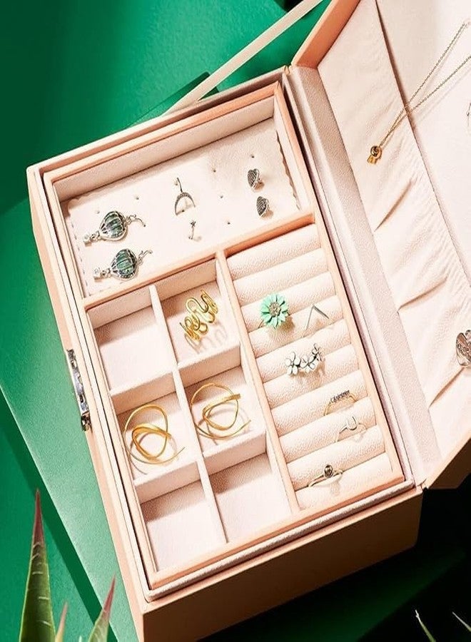 نتكيس صندوق مجوهرات نوتكيس مُخصّص للنساء مع قفل - صندوق مجوهرات من جلد البولي يوريثان الفاخر، منظم آمن وأنيق للمنزل والسفر - Image 4