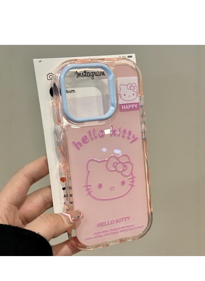 NIBEMINENT Wave Edge Solid Cat Protective TPU Case Cover For iPhone 15 Plus, Powder/Blue Kitty