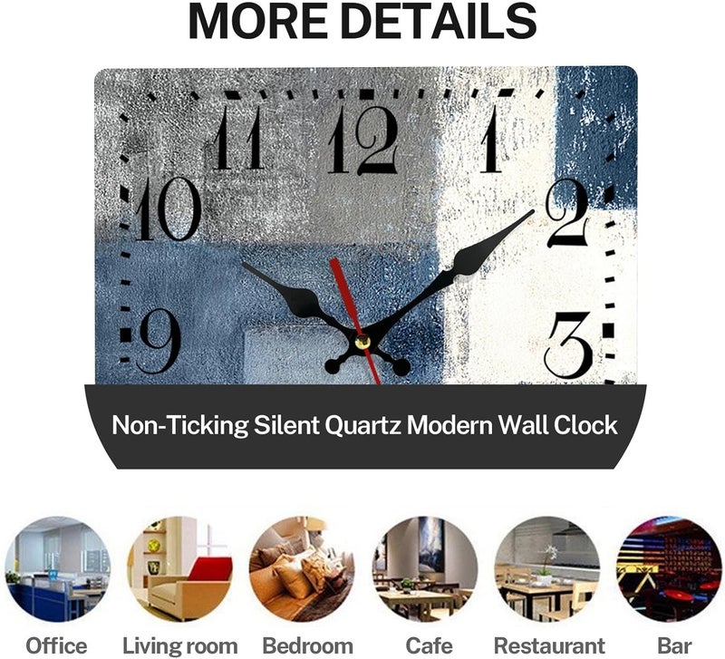 ArtSocket Wooden Wall Clock Silent Non-Ticking, Blue Grey Abstract Painting Gray Modern Rustic Coastal Lines Square Wall Clocks Decor for Home Kitchen Living Room Office, Battery Operated(12 Inch) - Image 5