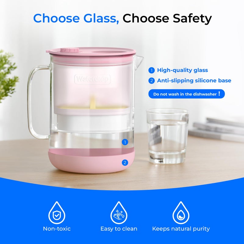 Waterdrop Glass Water Filter Pitcher with 1 Filter, Eco-Friendly, with NSF 53&42&372 Certified Filter, 7-Cup, Reduces PFOA/PFOS, Chlorine, Cadmium, Copper, Mercury, BPA Free, Easy to Clean, Pink - Image 2