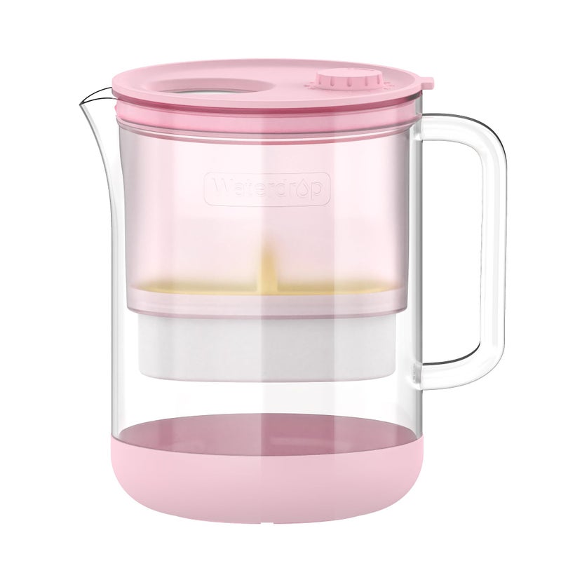 Waterdrop Glass Water Filter Pitcher with 1 Filter, Eco-Friendly, with NSF 53&42&372 Certified Filter, 7-Cup, Reduces PFOA/PFOS, Chlorine, Cadmium, Copper, Mercury, BPA Free, Easy to Clean, Pink - Image 1