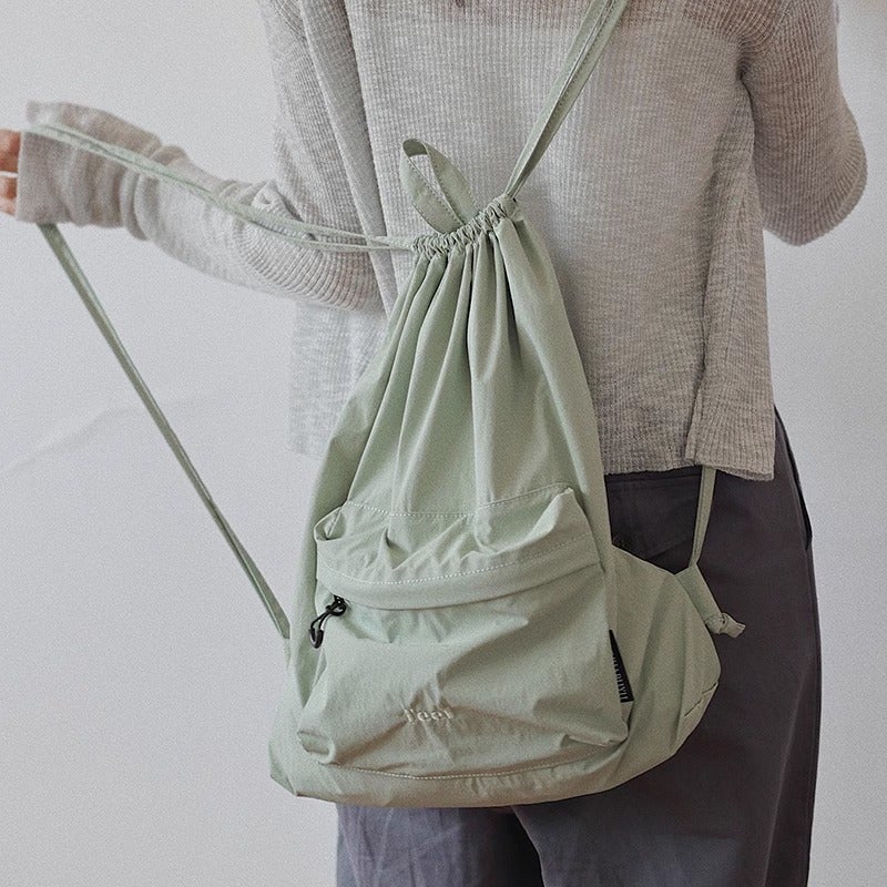 2024 Korean Style Drawstring Backpack for Women Pea green 