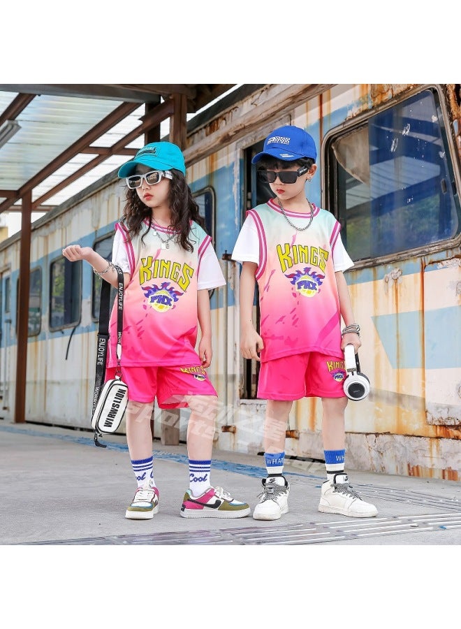 Basketball Suit Quick-drying Suit Summer Short-sleeved Training Suit Medium And Large Children's Fake Two-piece Children's Sports Jersey Customization