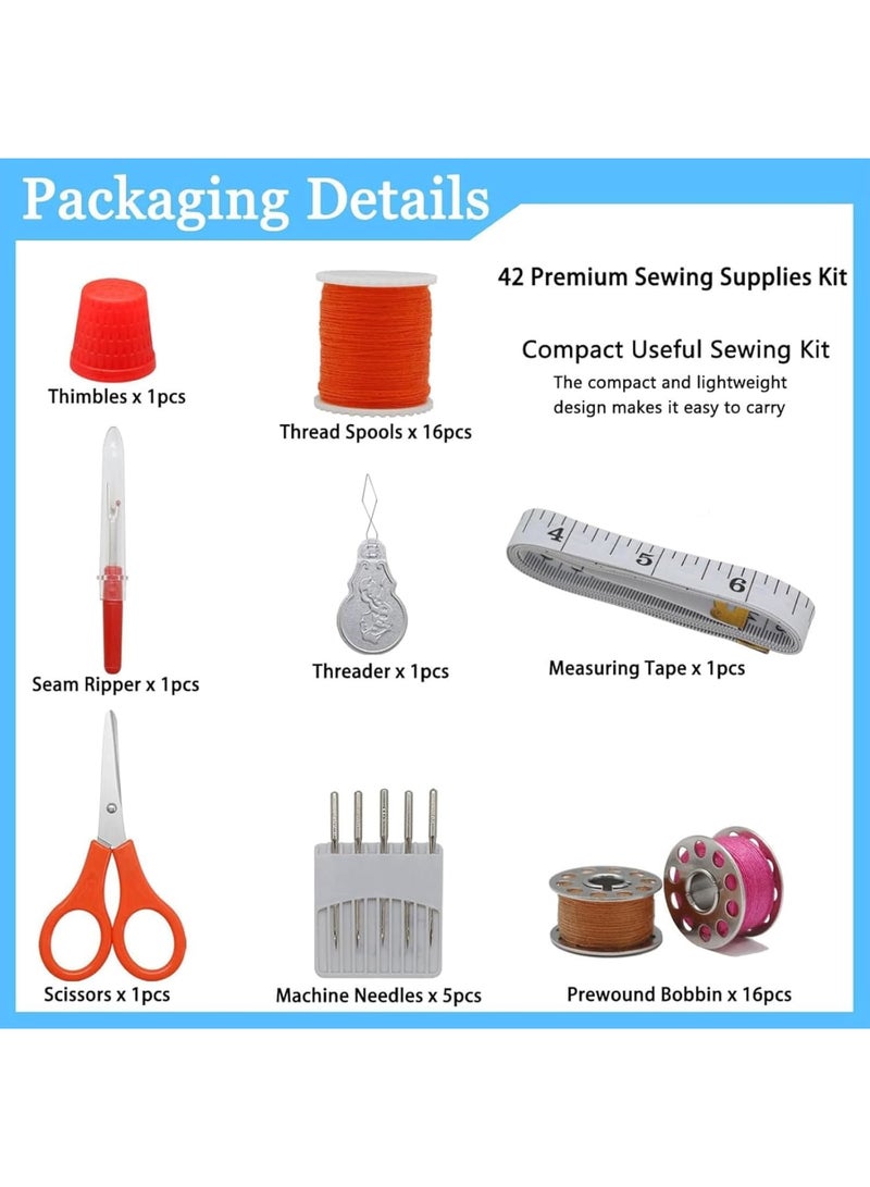 سيوسي Sewing Thread Set, 32 Colors Polyester Threads for Hand & Machine Sewing, Complete Sewing Kit with Scissor, Thimble, Seam Ripper, Tape Measure, Needles, Craft Supplies for Quilting, Clothing Repair - Image 3