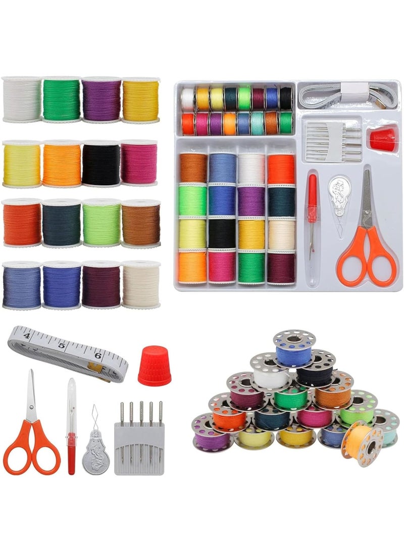 سيوسي Sewing Thread Set, 32 Colors Polyester Threads for Hand & Machine Sewing, Complete Sewing Kit with Scissor, Thimble, Seam Ripper, Tape Measure, Needles, Craft Supplies for Quilting, Clothing Repair - Image 1