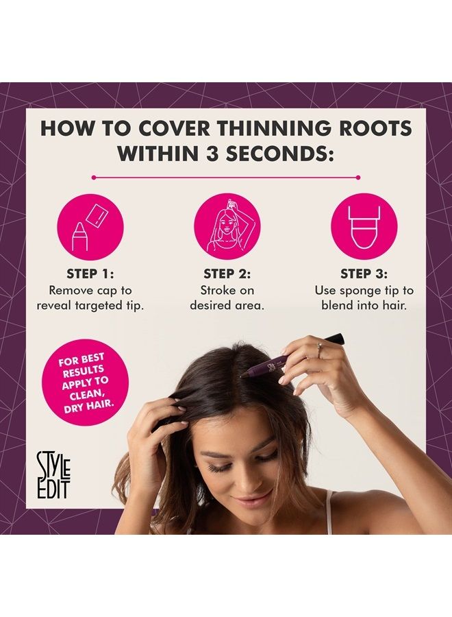 Style Edit Root Touch Up Stick for Dark Brown Hair, Root Concealer for Gray Hair Coverage, Temporary Hair Color, Premium Hair Shading Sponge Pen, Hair Makeup Root Cover Up, Travel Size, 0.11 oz Stick - Image 3