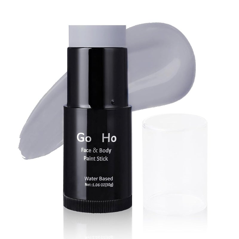 Go Ho Light Grey Face Body Paint Stick,Easily Washable Formula Gray Face Paint Stick,Non-toxic Full-coverage Cream Grey Body Paint for Adults Children Halloween Skull Zombie Goth Cosplay SFX Makeup