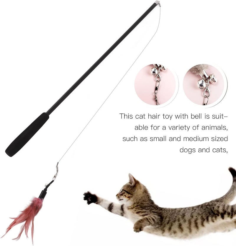 Cat Teaser Wand Interactive Retractable 180cm with Bell, Bite Feather Toy for Kittens and Cats - Durable Fiberglass Rod, Lightweight and Portable Play - Image 2