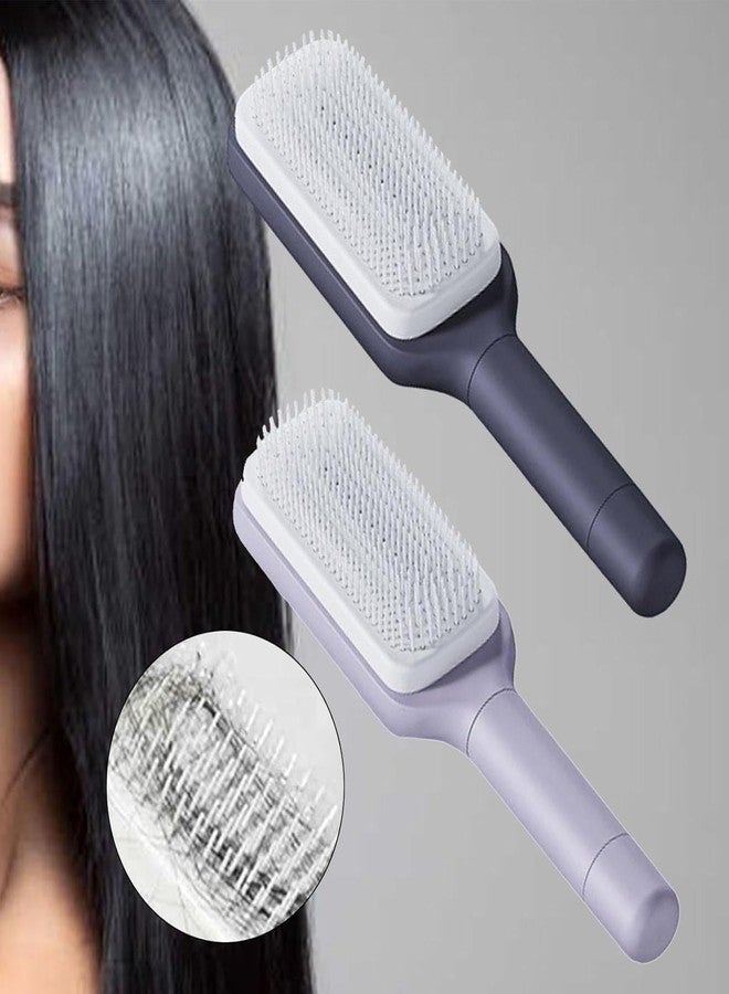 LAVENTHA مشط تدليك مضاد للكهرباء الساكنة ذاتي التنظيف من لافينثا، فرشاة شعر، مشط رفع دوار قابل للسحب، أداة تصفيف شعر نسائية (مشط تدليك مربع) - Image 3