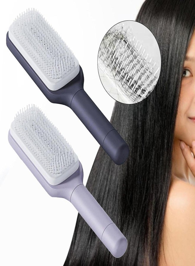 LAVENTHA مشط تدليك مضاد للكهرباء الساكنة ذاتي التنظيف من لافينثا، فرشاة شعر، مشط رفع دوار قابل للسحب، أداة تصفيف شعر نسائية (مشط تدليك مربع) - Image 4