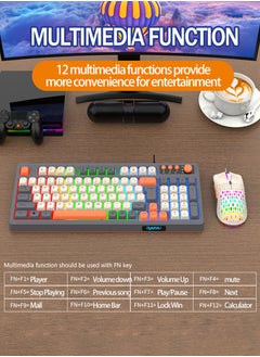 RAIKU 98-Key Wired Keyboard, Membrane Knob Keyboard, Color-coded Illuminated Mechanical Feeling, Mute, RGB Lighting Effects, Built-in Volume Knob, Suitable for Gaming, Office Use  - Image 4