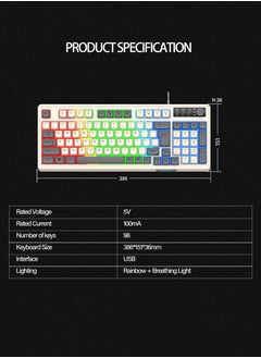 RAIKU 98-Key Wired Keyboard, Membrane Knob Keyboard, Color-coded Illuminated Mechanical Feeling, Mute, RGB Lighting Effects, Built-in Volume Knob, Suitable for Gaming, Office Use  - Image 3