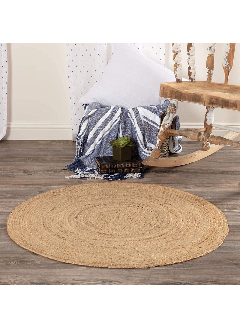 LINGWEI Rug Carpet Natural Jute Round Handmade Reversible Carpet Area Rug Jute Rug Door Mat Hand Braided Area Rug Floor Carpet Handmade Jute Carpet Farmhouse Rugs - Image 5