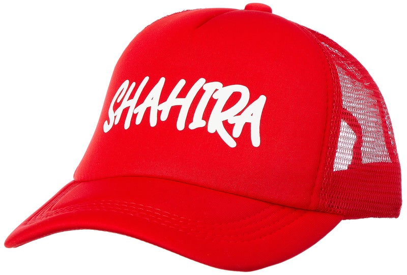 Cotton with polyester foldable sun protection cap with shahira name for unisex - red- one size- Fitted