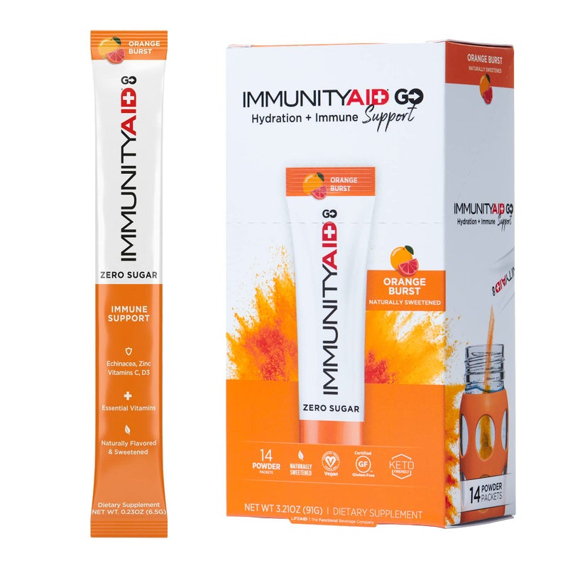 LIFEAID IMMUNITYAID GO Zero Sugar Immunity Hydration Packet Vitamin C Echinacea Zinc Astragalus Root Ketofriendly Vegan GlutenFree 5 calories Naturally Sweetened No Caffeine 14 Pack