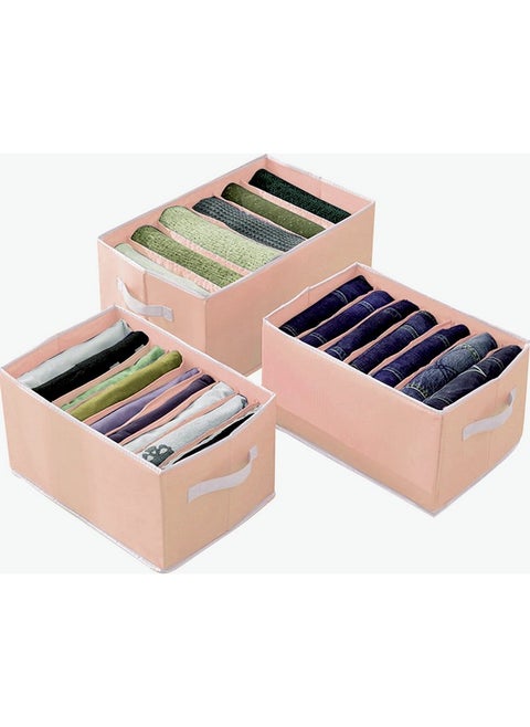 House Of Quirk Set Of 3 Wardrobe Clothes Organizer For Folded Clothes With Handle, Closet Drawer Organizers For Jeans Pants T-Shirt Sweater Kids Clothes (6+7+9 Grids, Peach/Orange, Fabric)