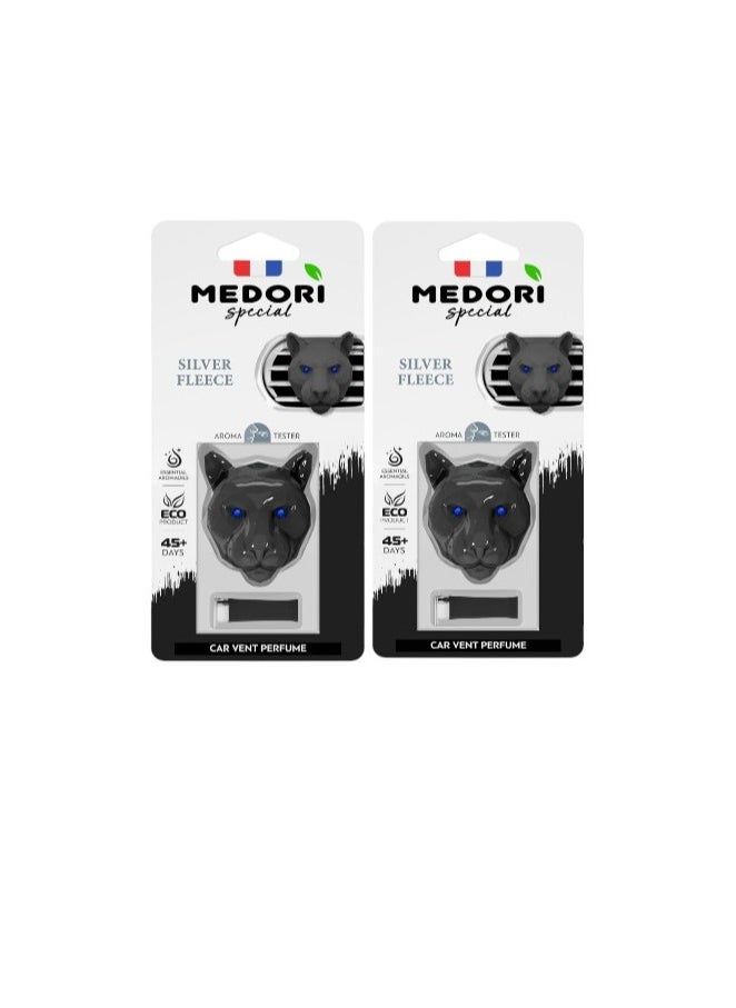 MEDORI Ceramic Car Air Freshener For Vent 3D Panther Head Silver Fleece Analogous to BLACK AFGANO a Fragrance With luxurious enchanting Aroma and Fragrance is made in France Pack of 2  - Image 1