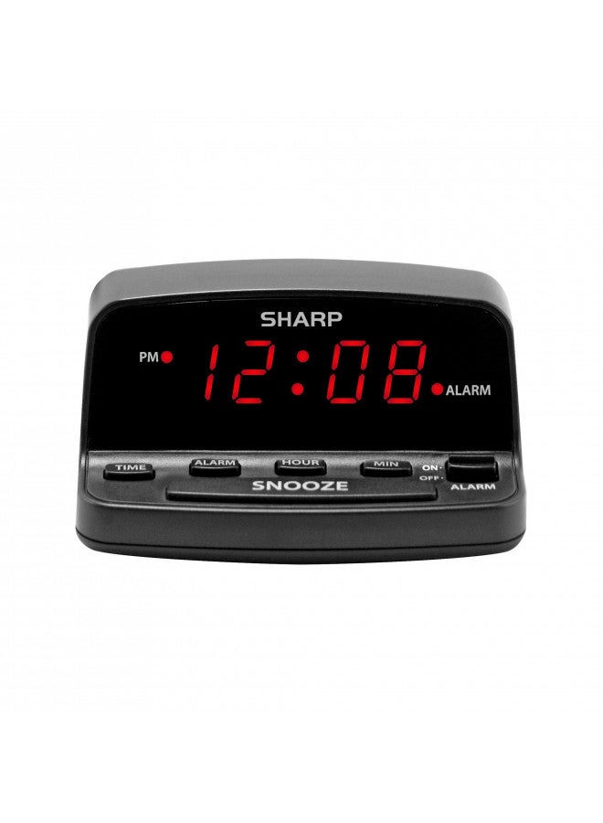 SHARP SHARP Digital Alarm Clock with Keyboard Style Controls, Battery Back-up, Easy to Use with Simple Operation, Black Case with Red LED Display  - Image 1