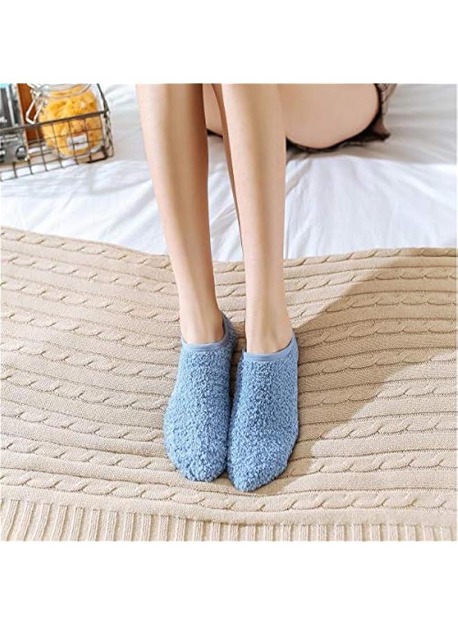 4/6 Pairs Cozy Winter Fuzzy Women Socks Grip Slippers Fluffy House Non Skid Microfiber Socks - Image 4