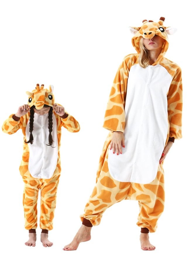 DarkCom Animal Onesie for Kids,Flannel Cosplay Giraffe Halloween Costume Parent-Child Sleepwear for Girls Boys 8-9 Years - Image 1