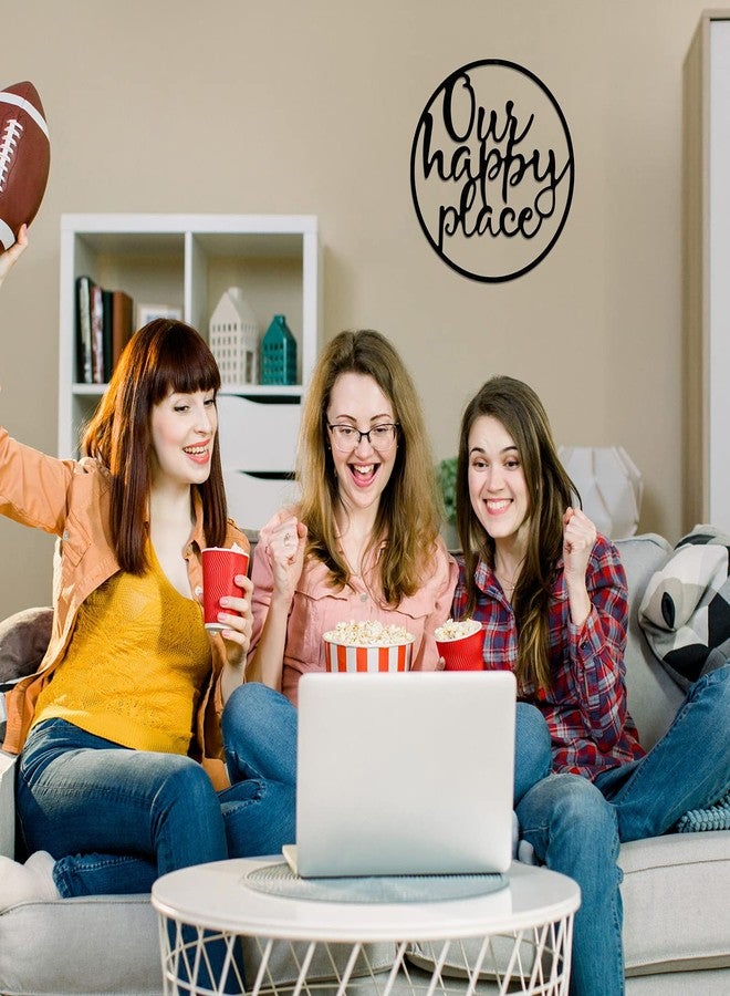 Hotop Our Happy Place Metal Wall Sign Metal Hanging Art Outdoor Plaque Wall Decor Lettering Home Sign for Home Living Room, Bedroom, Kitchen, Shop and More(Classic Style,Black) - Image 4