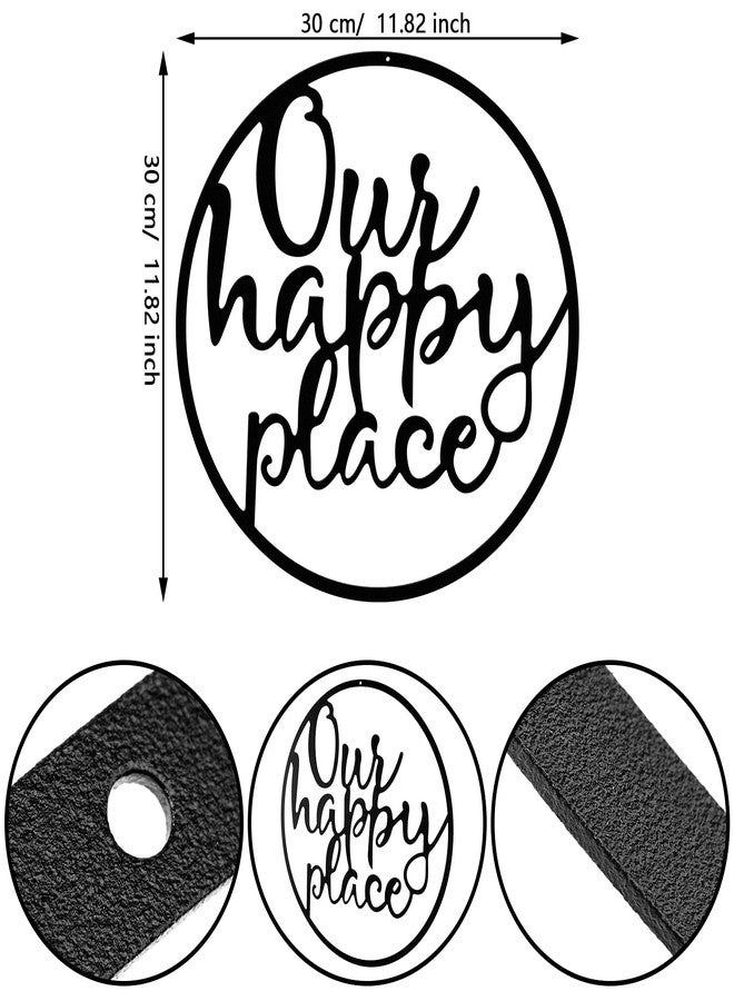 Hotop Our Happy Place Metal Wall Sign Metal Hanging Art Outdoor Plaque Wall Decor Lettering Home Sign for Home Living Room, Bedroom, Kitchen, Shop and More(Classic Style,Black) - Image 2