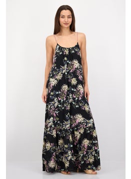 Women Allover Print Regular Length Maxi Dress, Black Combo