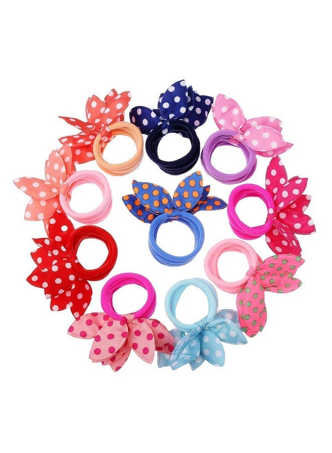 Aliza Girl's Rabbit Ear Hair Tie Rubber Bands Style Ponytail Holder (Multicolour) -24 Pieces - Image 1