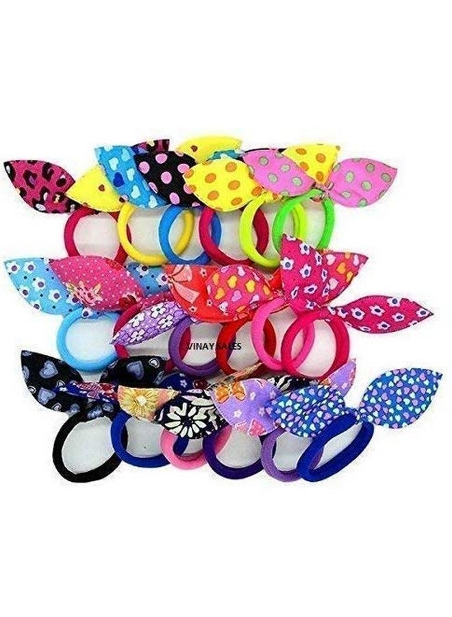 Aliza Girl's Rabbit Ear Hair Tie Rubber Bands Style Ponytail Holder (Multicolour) -24 Pieces - Image 2