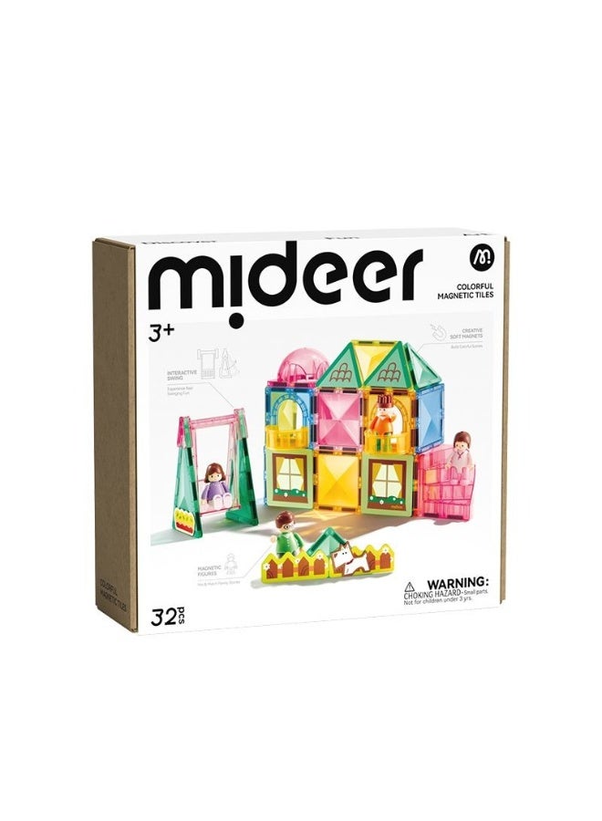MiDeer Colorful Magnetic Tiles Building Toy Set – Family Time 32 Pieces, STEM Magnetic Construction Blocks with Storage Bag for Kids - Image 1