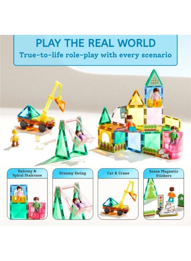 MiDeer Colorful Magnetic Tiles Building Toy Set – Family Time 32 Pieces, STEM Magnetic Construction Blocks with Storage Bag for Kids - Image 4