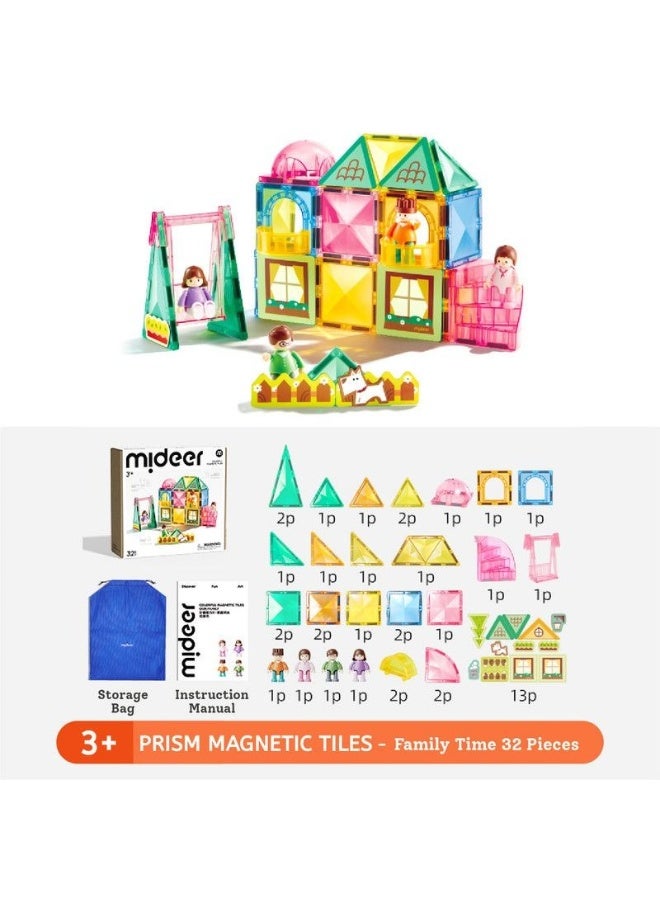 MiDeer Colorful Magnetic Tiles Building Toy Set – Family Time 32 Pieces, STEM Magnetic Construction Blocks with Storage Bag for Kids - Image 2