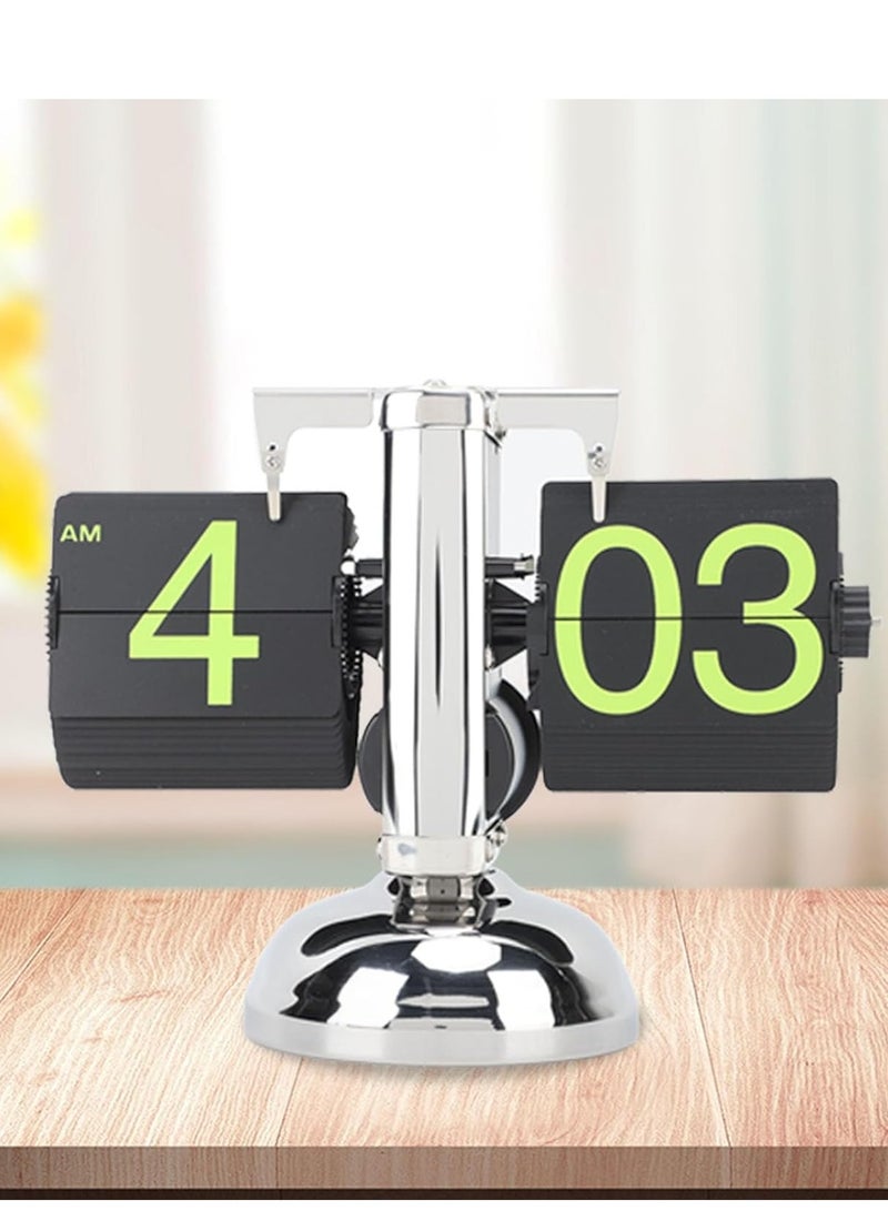 Vintage Flip Desk Clock, Retro Digital Flip Down Clock, Battery Powered Internal Gear Operated Clock, Mechanical Tabletop Flip Clock for Home Office (Stainless Steel  - Image 2
