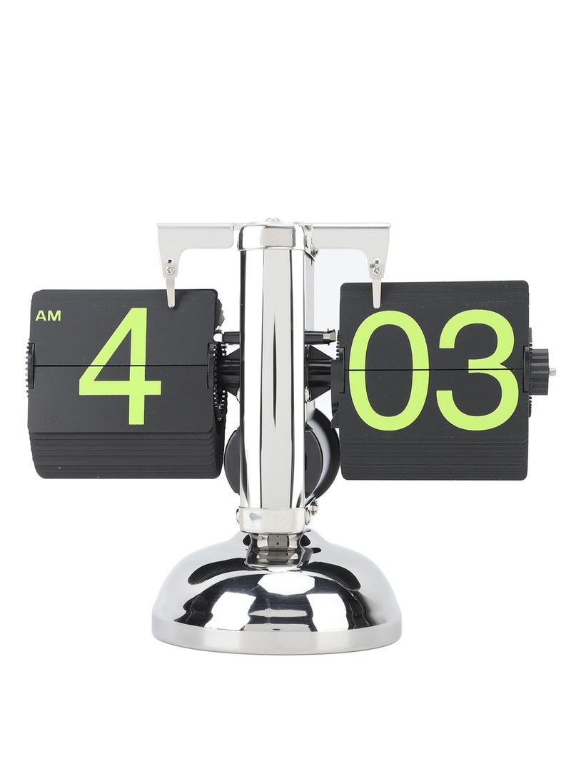 Vintage Flip Desk Clock, Retro Digital Flip Down Clock, Battery Powered Internal Gear Operated Clock, Mechanical Tabletop Flip Clock for Home Office (Stainless Steel  - Image 1