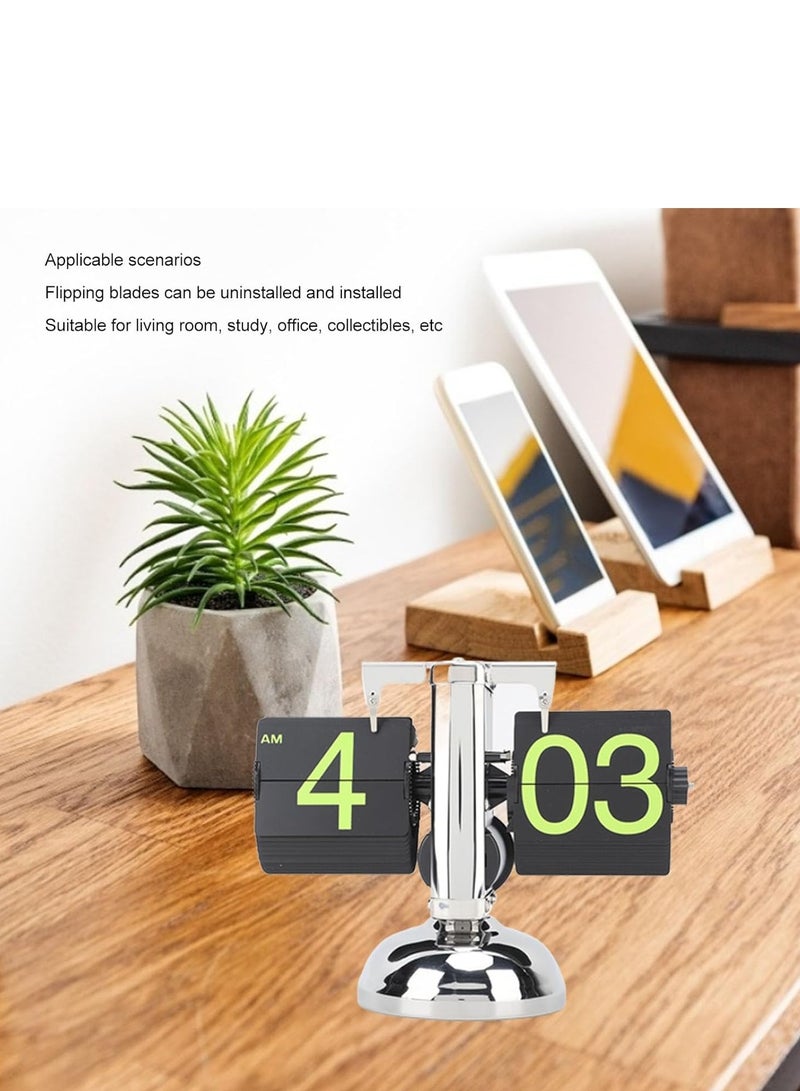 Vintage Flip Desk Clock, Retro Digital Flip Down Clock, Battery Powered Internal Gear Operated Clock, Mechanical Tabletop Flip Clock for Home Office (Stainless Steel  - Image 3