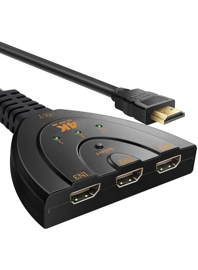 High Speed HDMI Switch – 3 Port 4K HD Splitter – 3 Input 1 Output Auto Switch for TV, Monitor & Gaming Devices