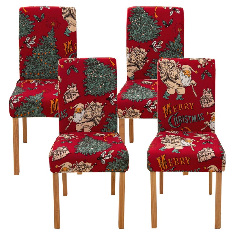 Ogrmar 4PCS Stretch Removable Washable Dining Room Chair Protector Slipcovers Christmas DecorationHome Decor Dining Room Seat Cover
