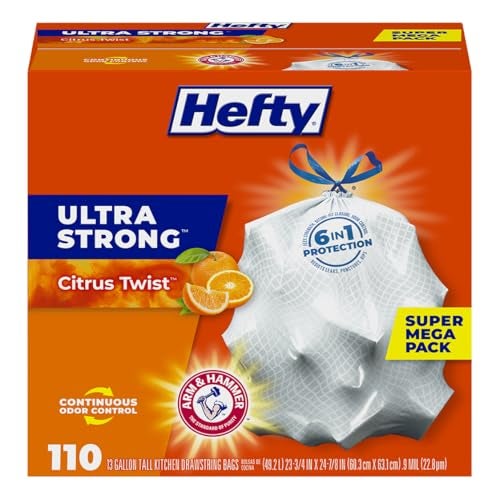 Hefty Ultra Strong Tall Kitchen Trash Bags, Citrus Twist Scent, 13 Gallon, 110 Count - Image 1
