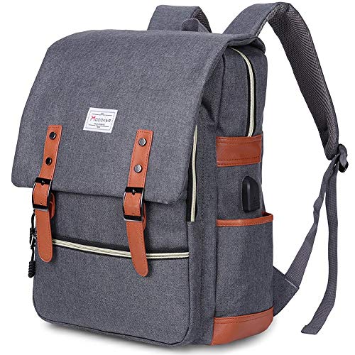 Modoker Vintage Laptop Backpack for Women Men,Travel Backpacks with USB Charging Port Fashion Backpack Fits 15.6Inch Notebook, Grey - Image 1