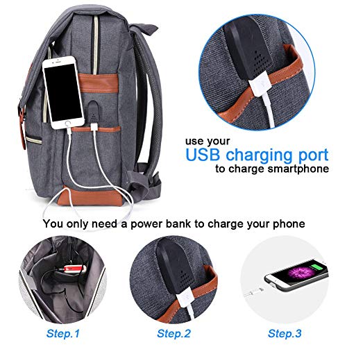Modoker Vintage Laptop Backpack for Women Men,Travel Backpacks with USB Charging Port Fashion Backpack Fits 15.6Inch Notebook, Grey - Image 3
