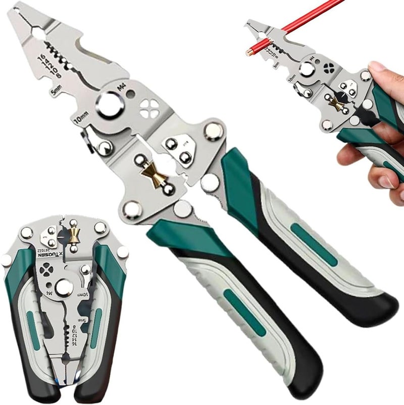Cestbella Wire Stripper Pliers 14 in 1, Multifunctional Folding Electrical Tool with Crimper, Wire Splitter, Bolt Cutter, Storage Pouch, Professional Electric Cable Stripper Electrician Repair Work DIY Projects - Image 1
