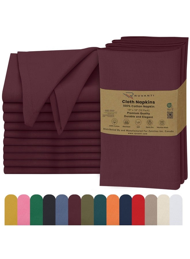 Ruvanti Cloth Napkins Set of 12, 18x18 Inches, Napkins Cloth Washable, Soft & 100% Cotton Napkins, Perfect for Wedding, Christmas Napkins, Thanksgiving Napkins, Dinner Napkins - Burgundy - Image 1