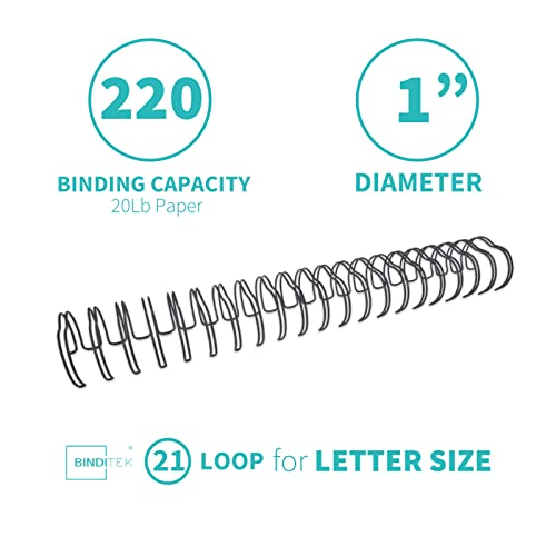 Binditek 50 Pack Double Loop Wire Binding Spines, 1Inch Binding Wire for Letter Size, 2:1 Pitch, 220 Sheet Capacity, 21-Loop, Black, for Students and Coworkers - Image 2