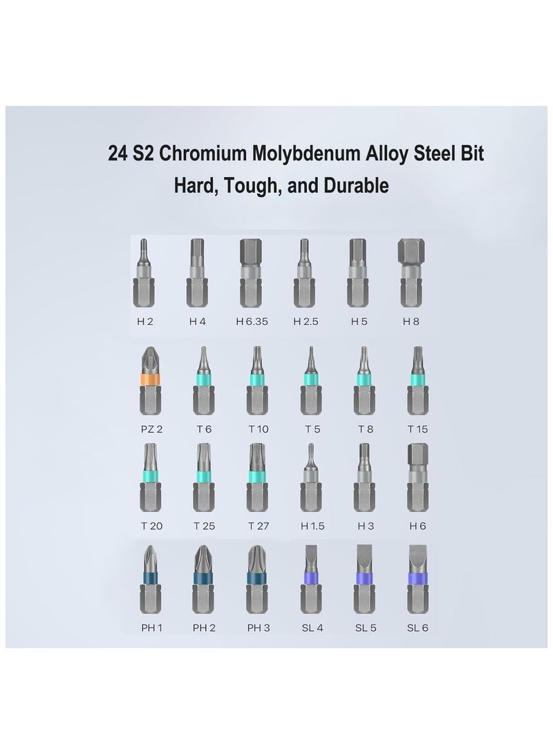 Soofam 24-in-1 Ratchet Screwdriver Set with Magnetic S2 Precision Bits, Detachable Handle, Ideal for Watch, Electronics, PC, Laptop, and DIY Repairs - Image 2