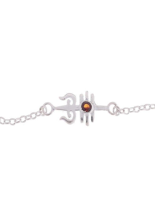 Parnika 925 Om Ganesha Rudraksha Infinity Bro Shiv Bhai Adjustable Silver Rakhi Bracelet For Brother in 92.5 Sterling Silver for Boys and Men | Chandi ki Rakhi | Gift Box Roli Chawal (Trishul) - Image 1
