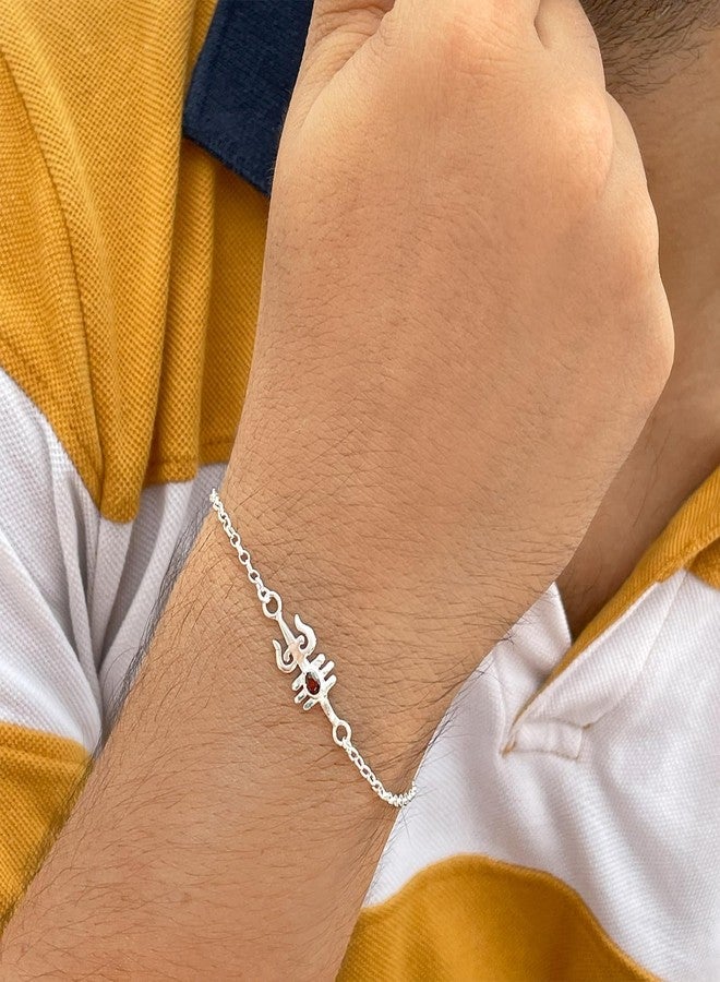 Parnika 925 Om Ganesha Rudraksha Infinity Bro Shiv Bhai Adjustable Silver Rakhi Bracelet For Brother in 92.5 Sterling Silver for Boys and Men | Chandi ki Rakhi | Gift Box Roli Chawal (Trishul) - Image 3