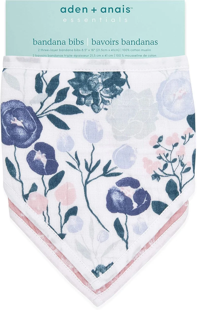 Aden + Anais Aden + Anais Essentials 2 Pack Cotton Muslin Baby Bandana Bibs - Floral Design