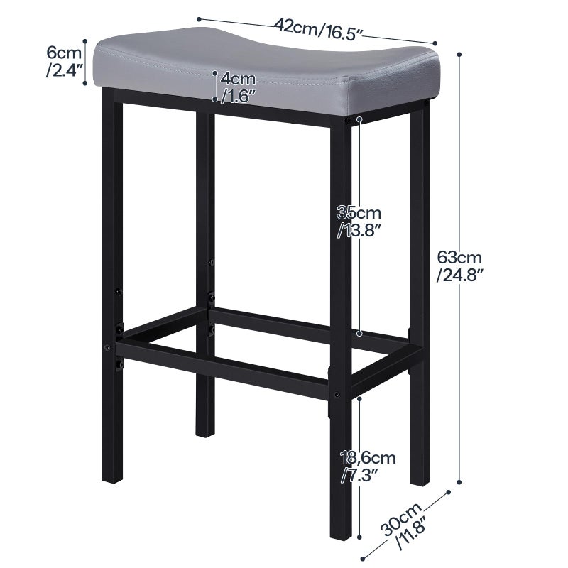 HOOBRO Bar Stools Set of 2, 24.8 Inches Bar Chairs, Counter Height Stools, Saddle Barstools with Curved Surface, 2.4" Thick Upholstery, for Kitchen, Dining Room, Gray and Black BG10BY01 - Image 2